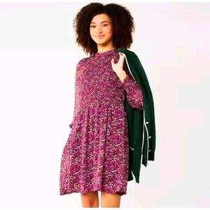 Draper James RSVP Women's XS Plum Multicolor Mock Floral Chiffon Skater Dress